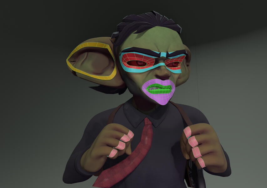 Topology made for animation with loops around key parts like the face and fingers.